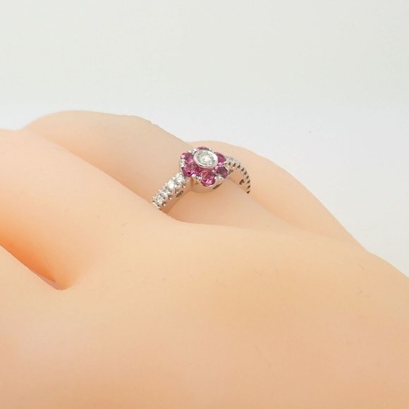 Pasquale Bruni 18k White Gold Diamond Pink Sapphire Flower Fiori Ring - Picture 11 of 12